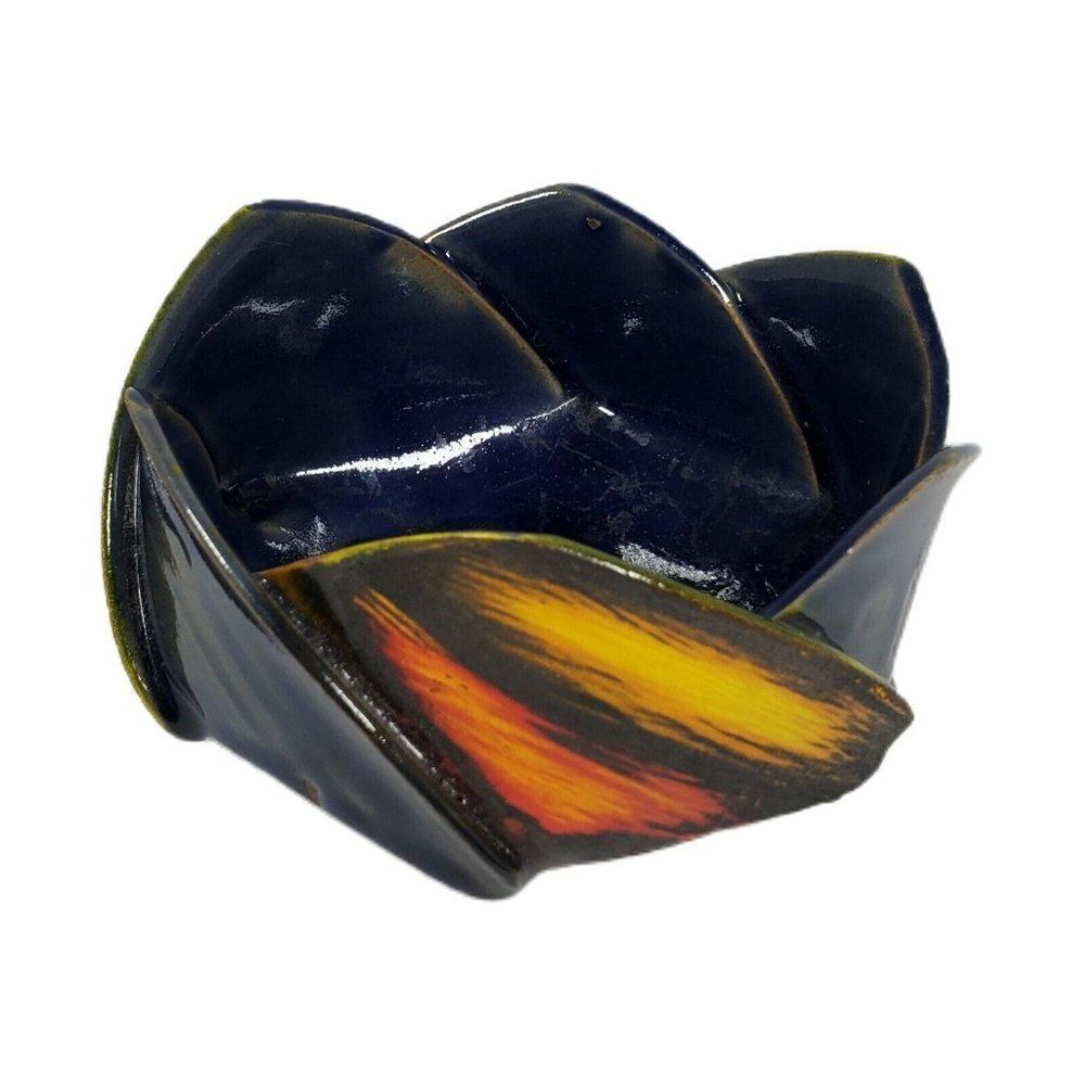 Artist Signed Tulip Petal Leaf Flame Vase Persian Rose Bowl Planter 5.5" READ
